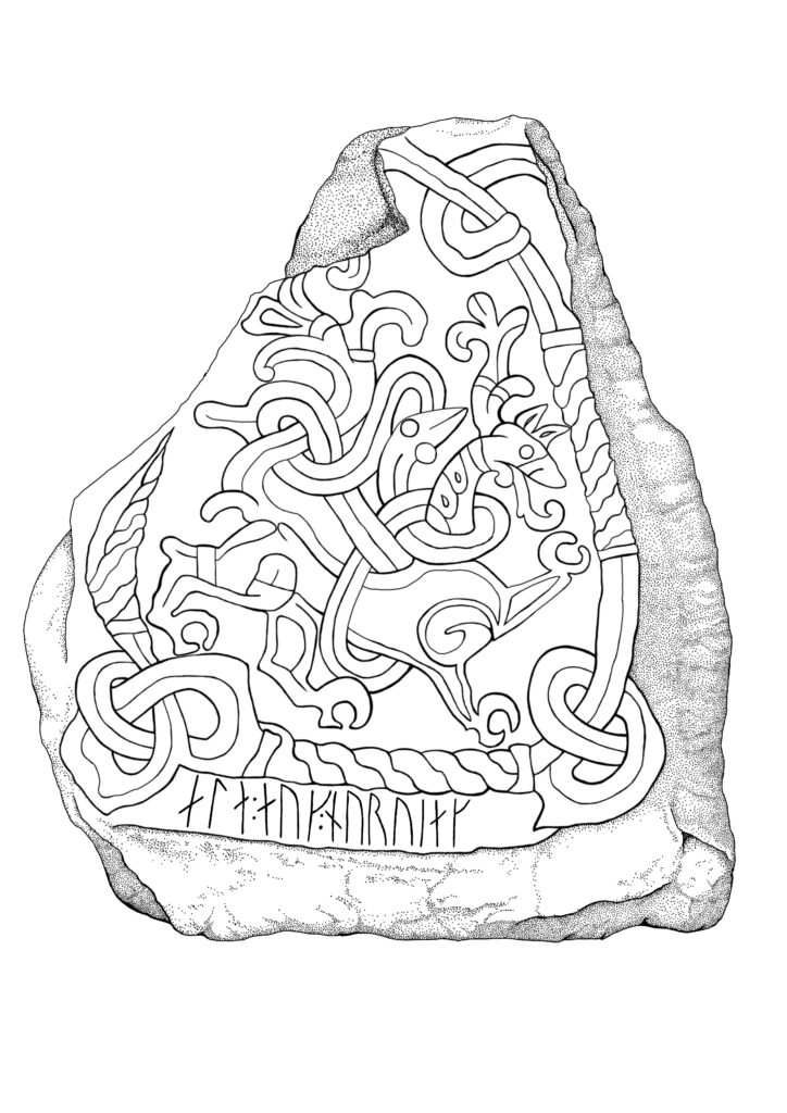 A Rune stone created by Harald Bluetooth in memory of his parents, King Gorm and Queen Thyra.